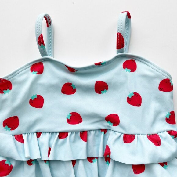 Tucker + Tate Blue Strawberry Print Ruffle Swimsui - Picture 2 of 5